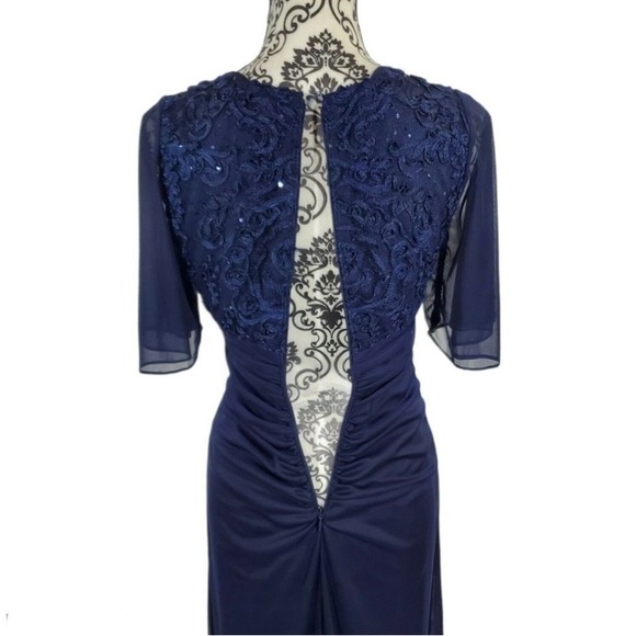 B&A by Betsy and Adam Sequin Lace Bodice Ruched Back Dress - Picture 3 of 8